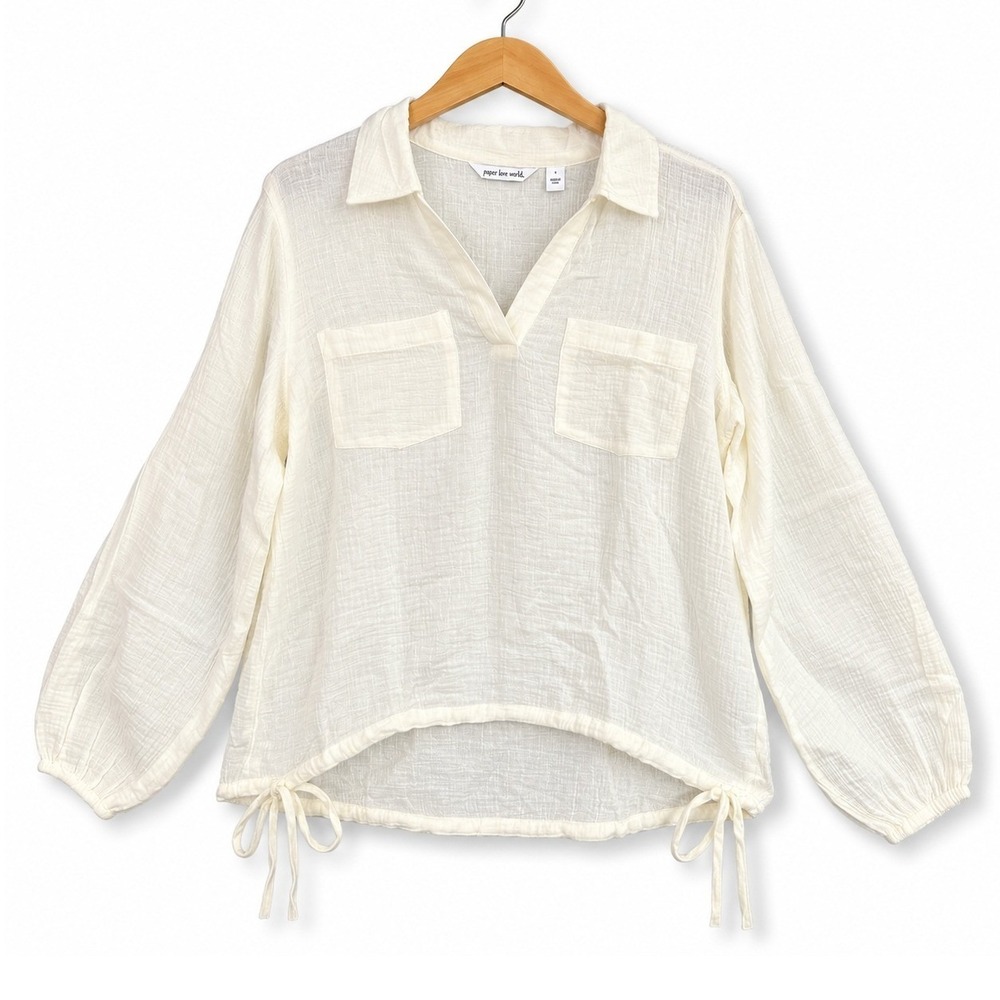 Peace Love World Womens XL Pristine Boheme Collared Blouse Waist Cord A686992